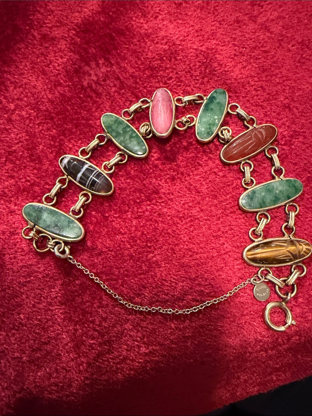 D’Abros vintage 12Kgf Multi genuine stone  Oval Link bracelet like new 6”-8”